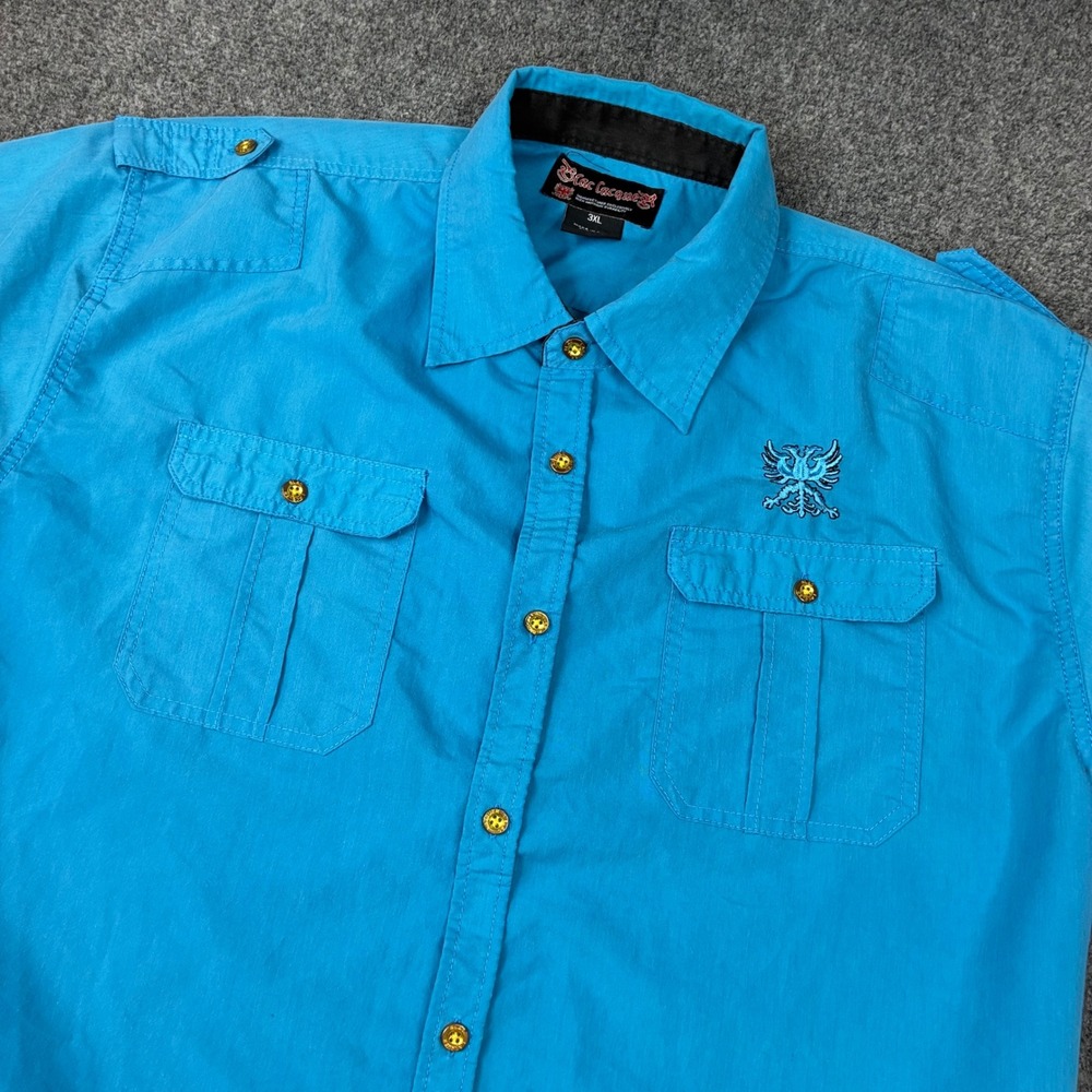 Blac Lacquer Mens Size 3XL Turquoise Blue Short Sleeve Button Down Utility Shirt